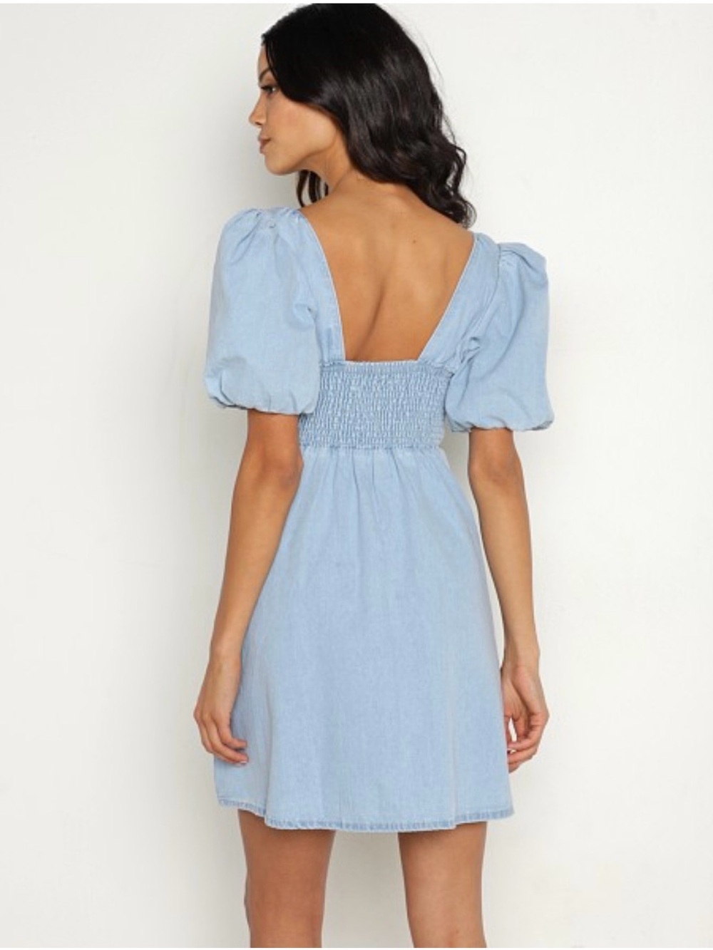 Show Me Your MuMu Denim Puff Sleeve Babydoll Dress - Picture 3 of 6